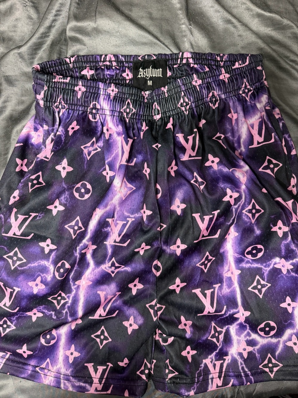 Asylum Purple Lightning Satin Mesh Shorts Medium